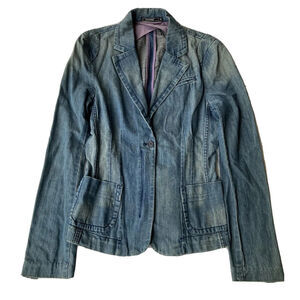 Capital Tailors Blazer Sz. M Jacket Denim Buttons Fitted Career Casual Blue Work